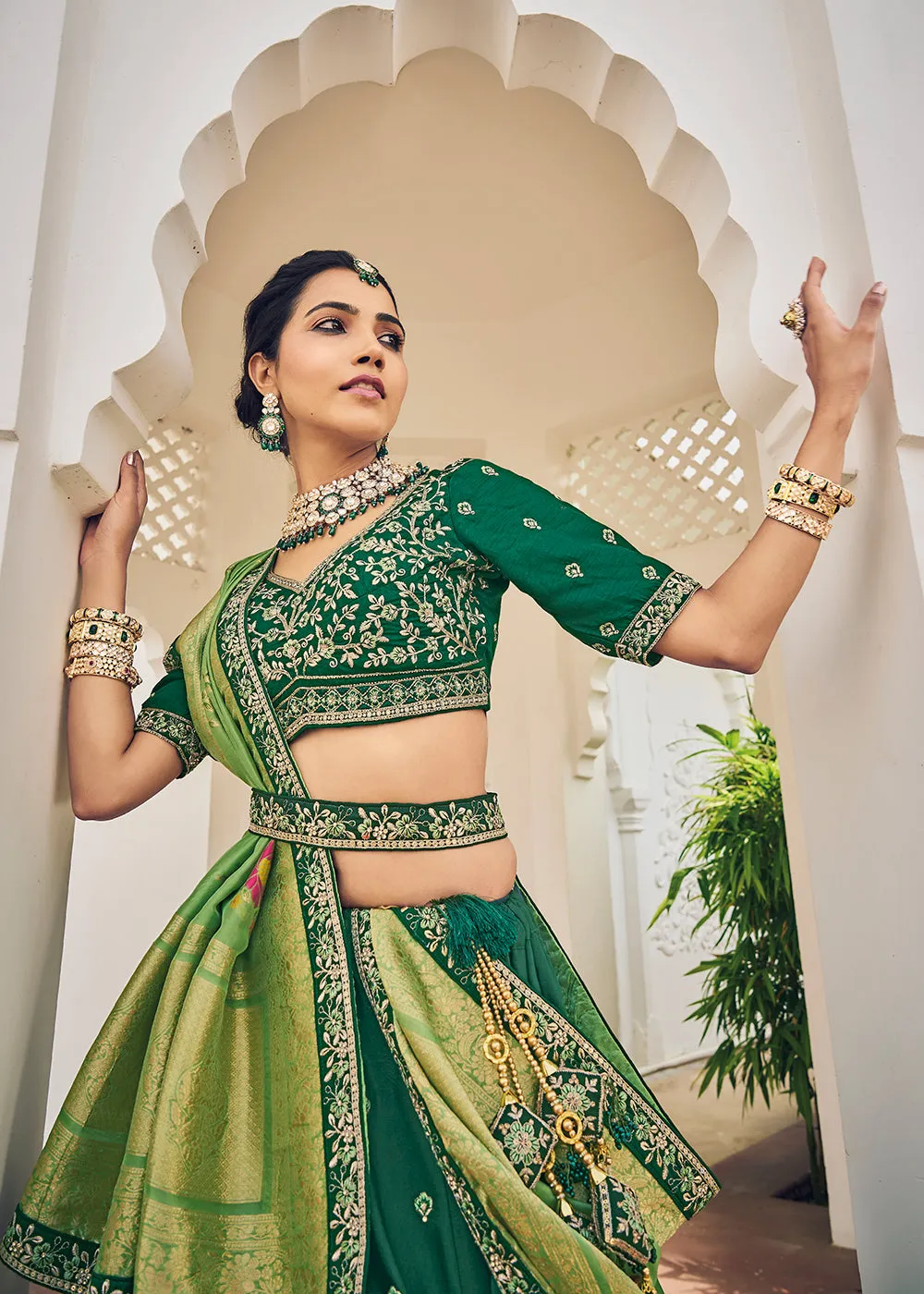 Fascinating Green Viscose Silk Traditional Bridal Lehenga Choli