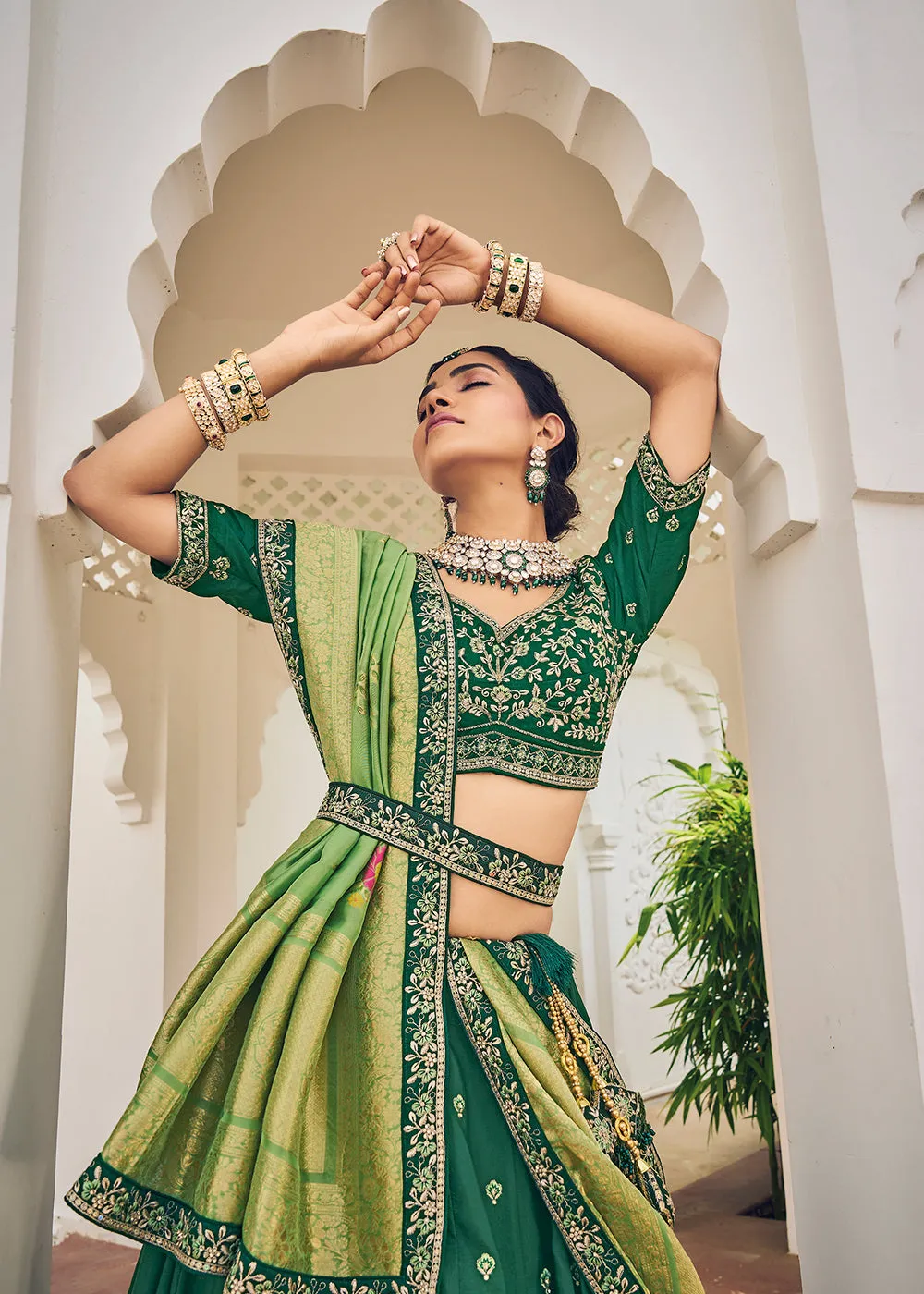 Fascinating Green Viscose Silk Traditional Bridal Lehenga Choli