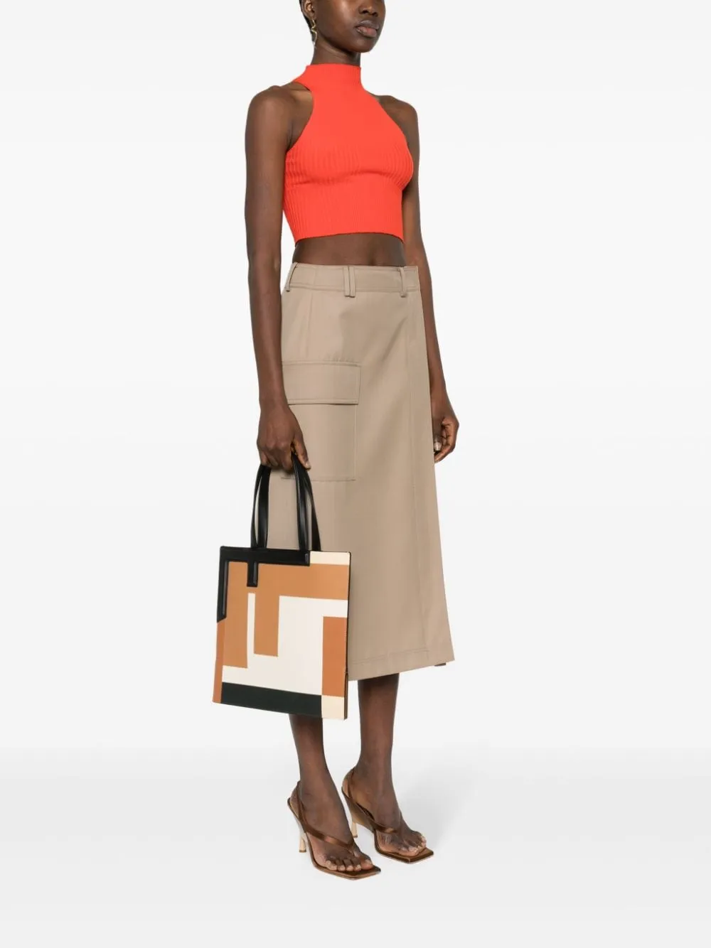 FENDI Medium Leather Flip Tote Handbag