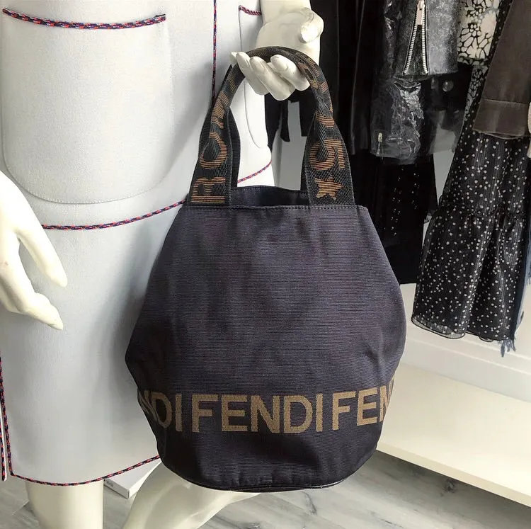 Fendi Vintage Black Nylon Zucca Logo Bucket Bag