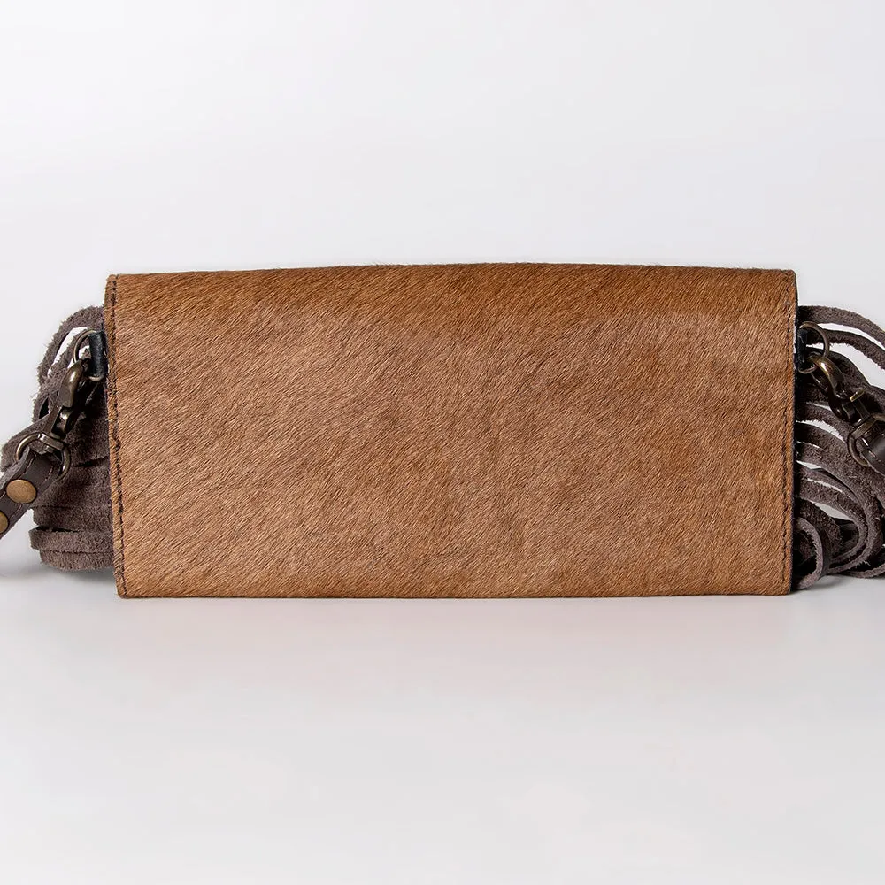 KBG141 - KBG141 -WALLET Hand Tooled Saddle Leather with Cowhide Leather and Upcycled Canvas Ladies B