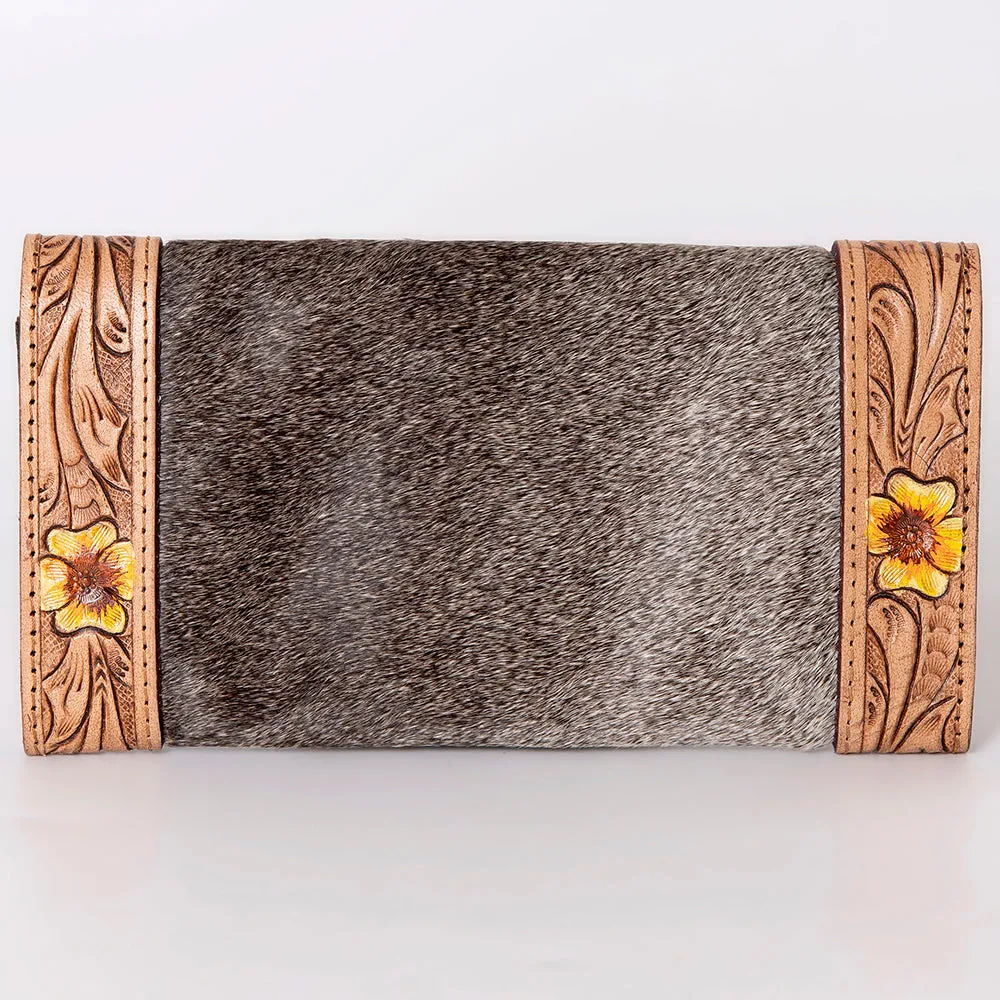 KBG143 - KBG143 -Hand Tooled Saddle Leather with Cowhide Leather and Upcycled Canvas Ladies Bag H4.5