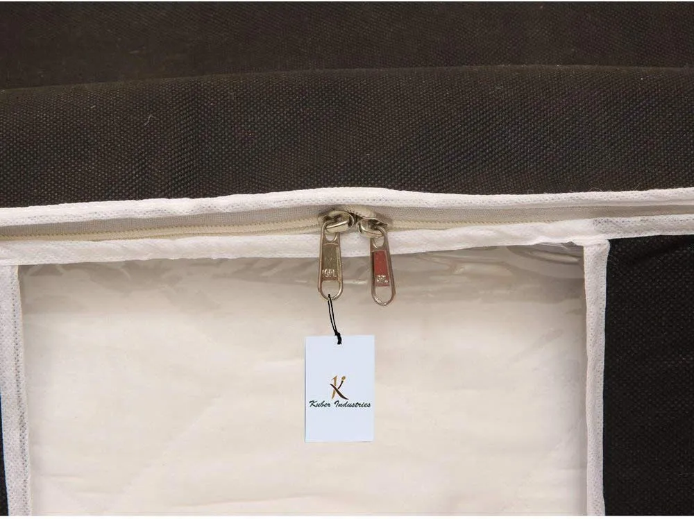 Kuber Industries CTKTC034444 Rectangular Non Woven Underbed Storage Bag, Blanket Cover with Window (Extra Large, Transparent, Black) - 6 Piece