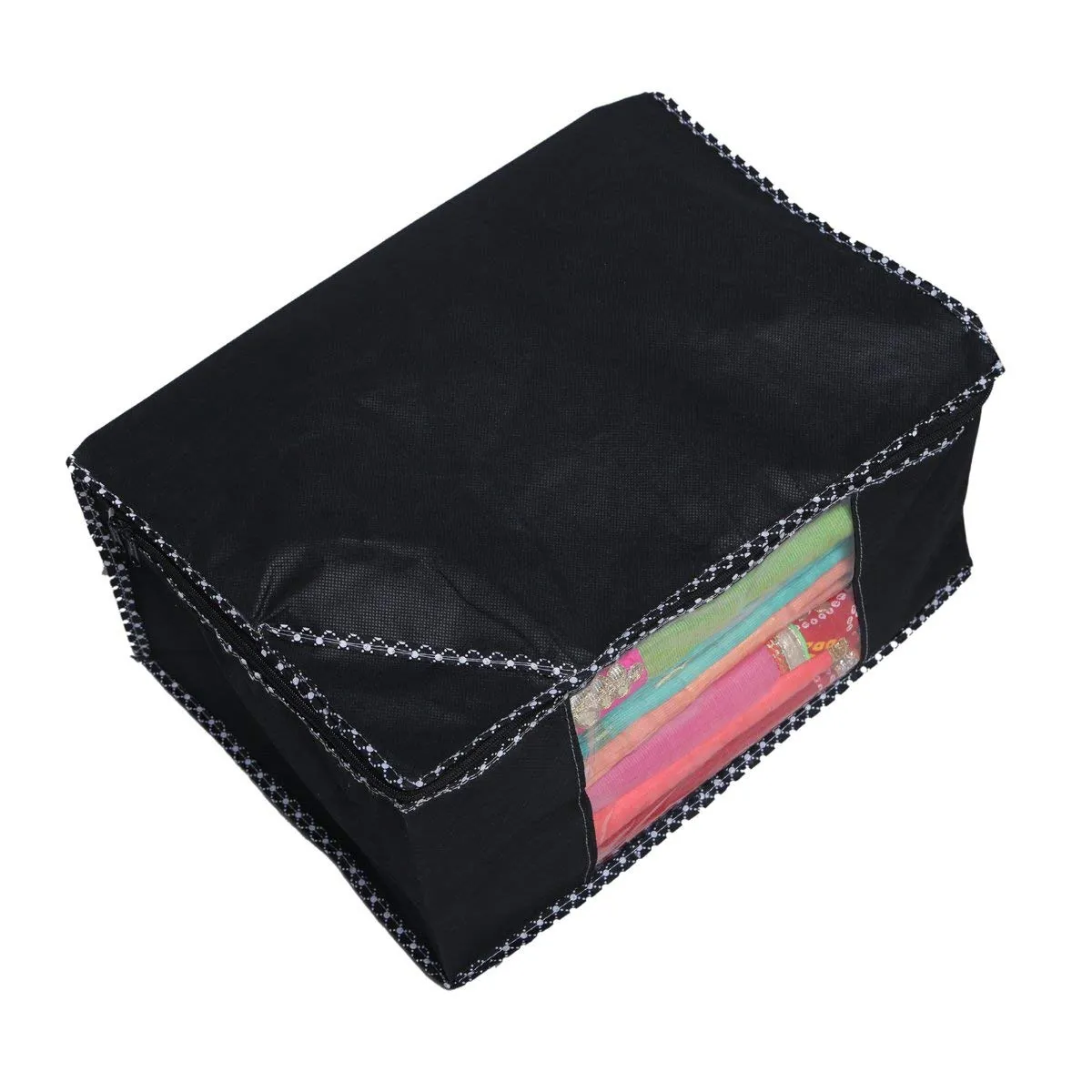 Kuber Industries Non-Woven Saree Cover|Zipper Closer With Transparent Window|Size 43 X 35 X 22 Cm|Pack Of 2 (Black)