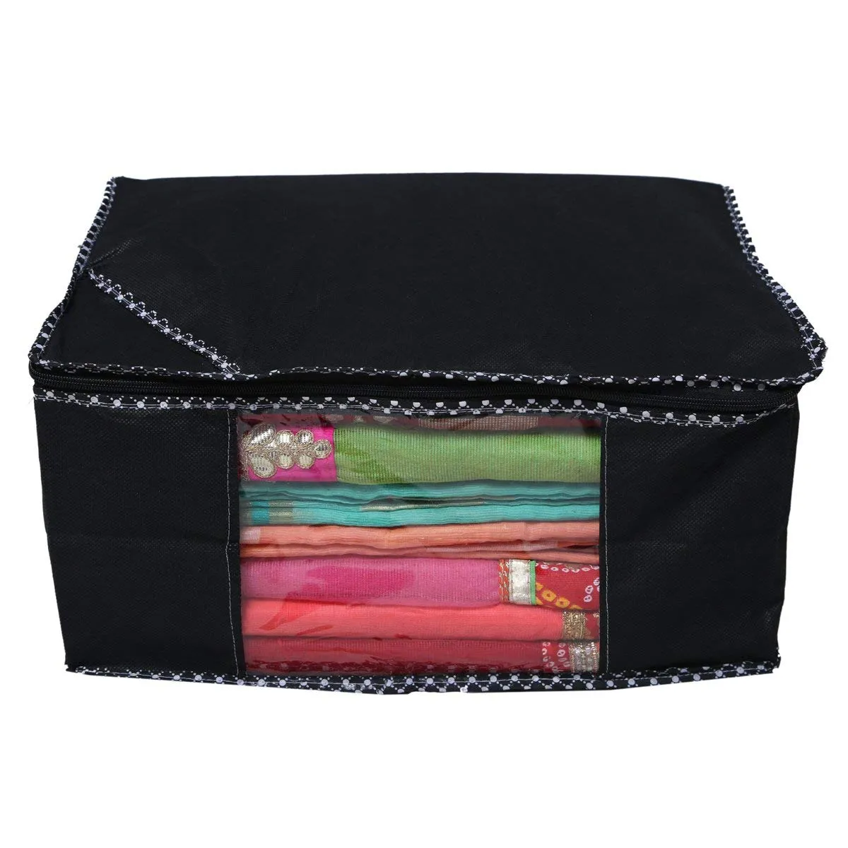 Kuber Industries Non-Woven Saree Cover|Zipper Closer With Transparent Window|Size 43 X 35 X 22 Cm|Pack Of 2 (Black)