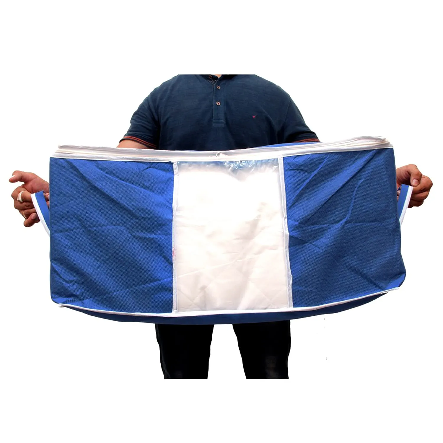 Kuber Industries Underbed Clothes Blankets Storage Bag With Tranasparent Window- Pack of 6 (Navy Blue)-HS_38_KUBMART21714