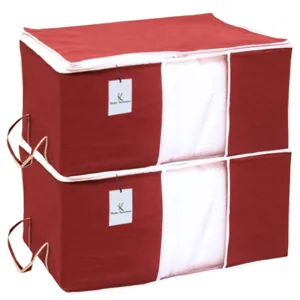 Kuber Industries Underbed Storage Bag, Storage Organiser, Blanket Cover Set of 2 - Maroon, Extra Large Size-CTKTC14140 Kuber Industries Underbed Storage Bag, Storage Organiser, Blanket Cover Set of 2 - Maroon, Extra Large Size-CTKTC14140