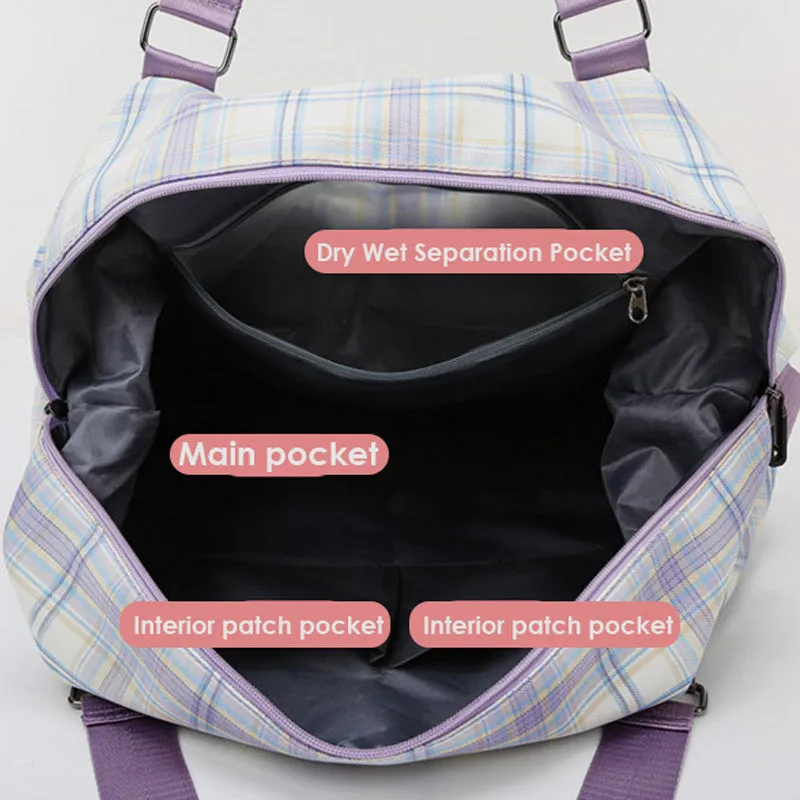 Large Capacity Waterproof Plaid Casual Fitness Travel Handbag