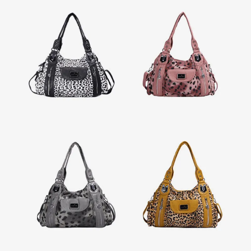 Leopard Pattern Handbag For Women Faux Leather Tote Satchel