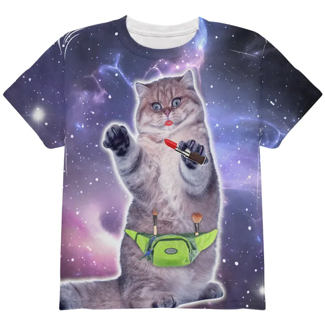 Makeup Cat Funny All Over Youth T Shirt