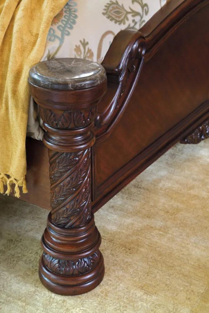 North Shore King Panel Bed with Mirrored Dresser and Chest
