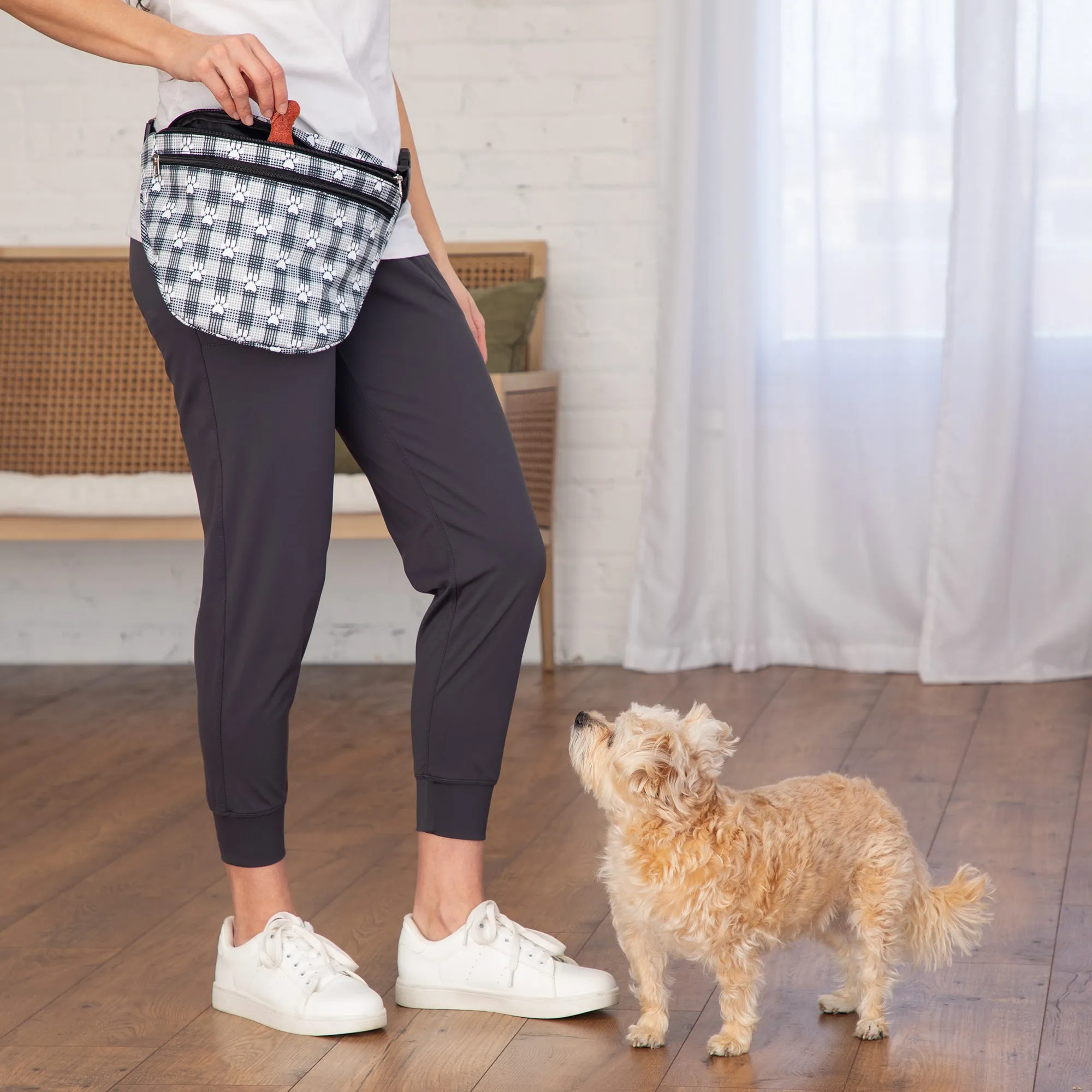 Plaid Paw Print Large Fanny Pack with 3 Zippered Pockets