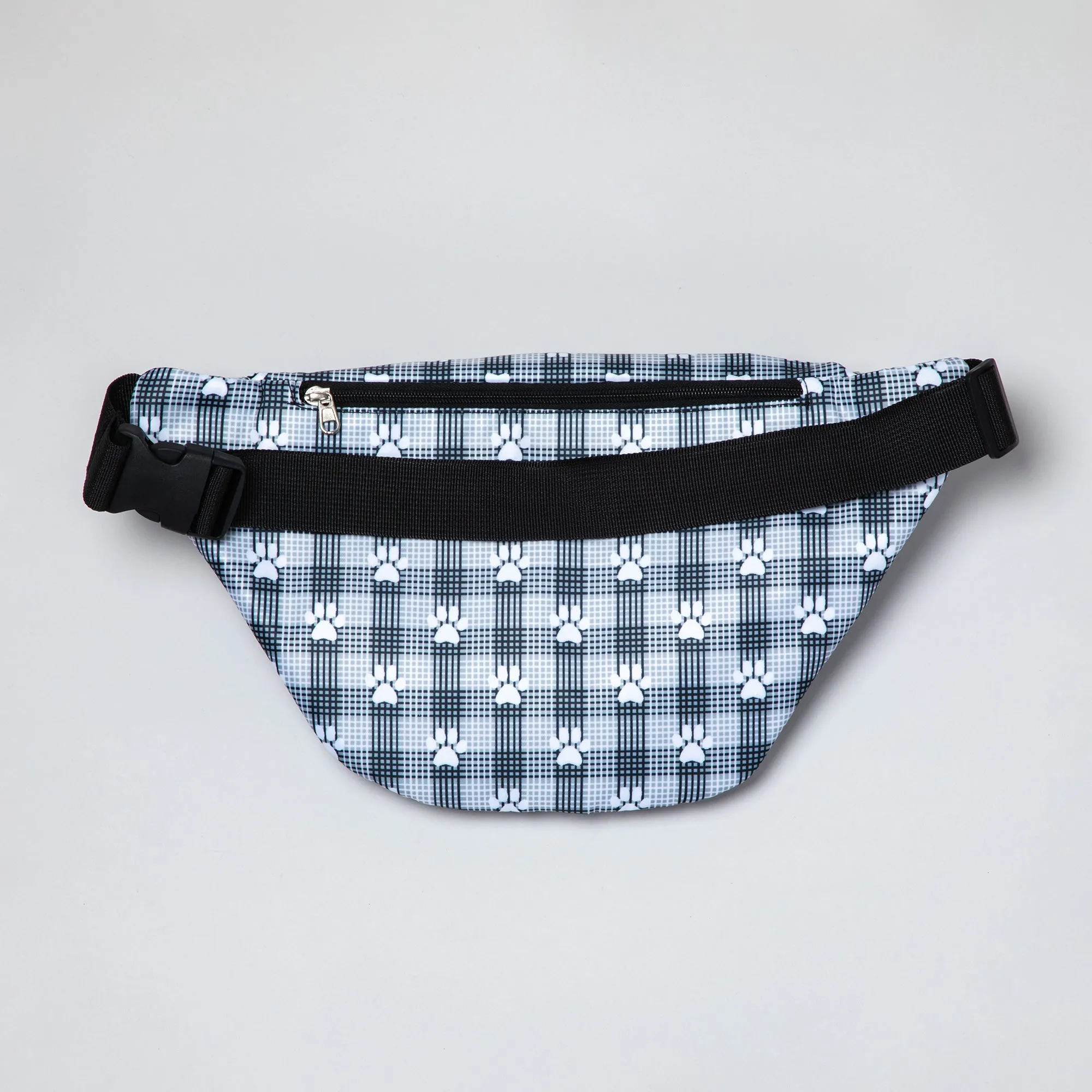 Plaid Paw Print Large Fanny Pack with 3 Zippered Pockets