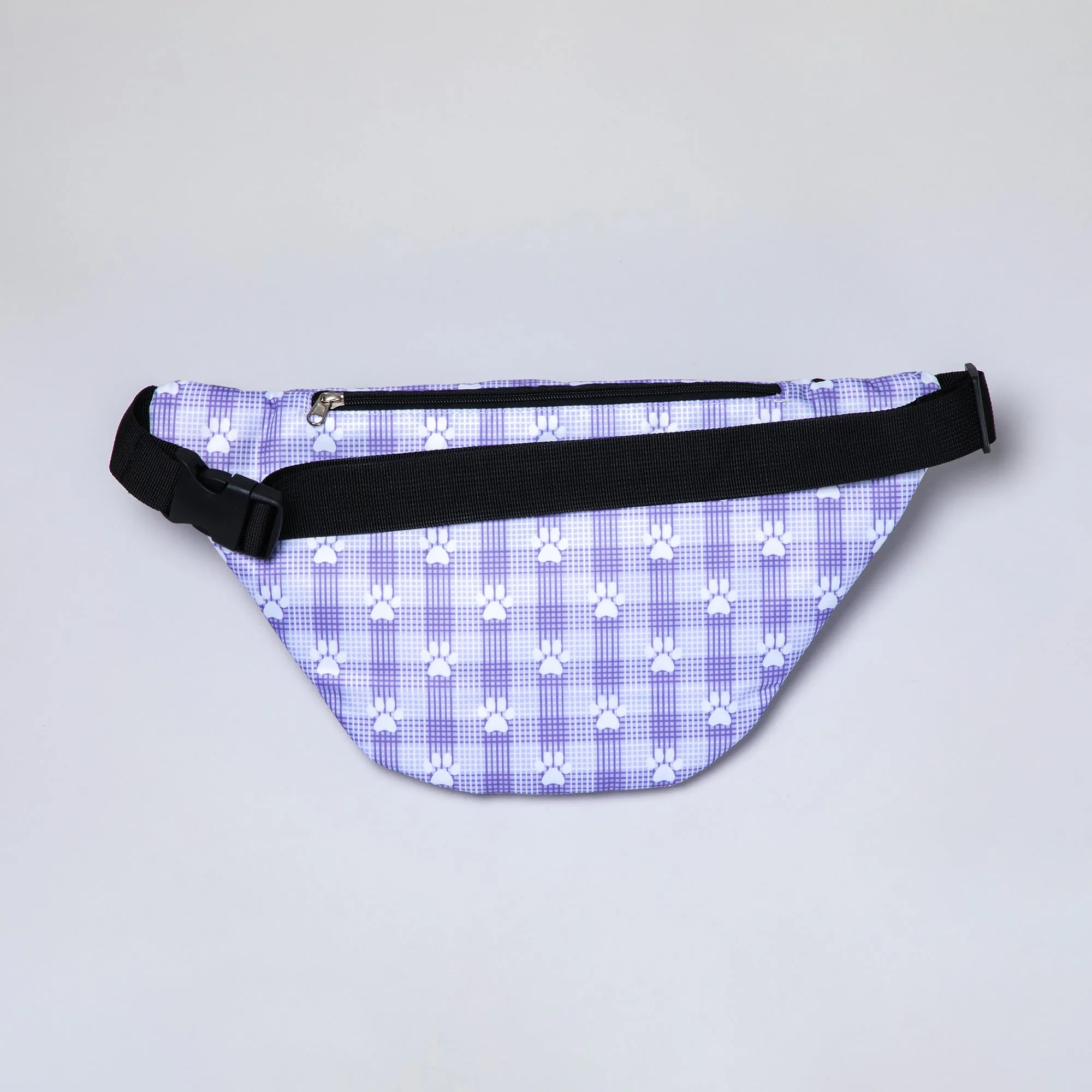 Plaid Paw Print Large Fanny Pack with 3 Zippered Pockets