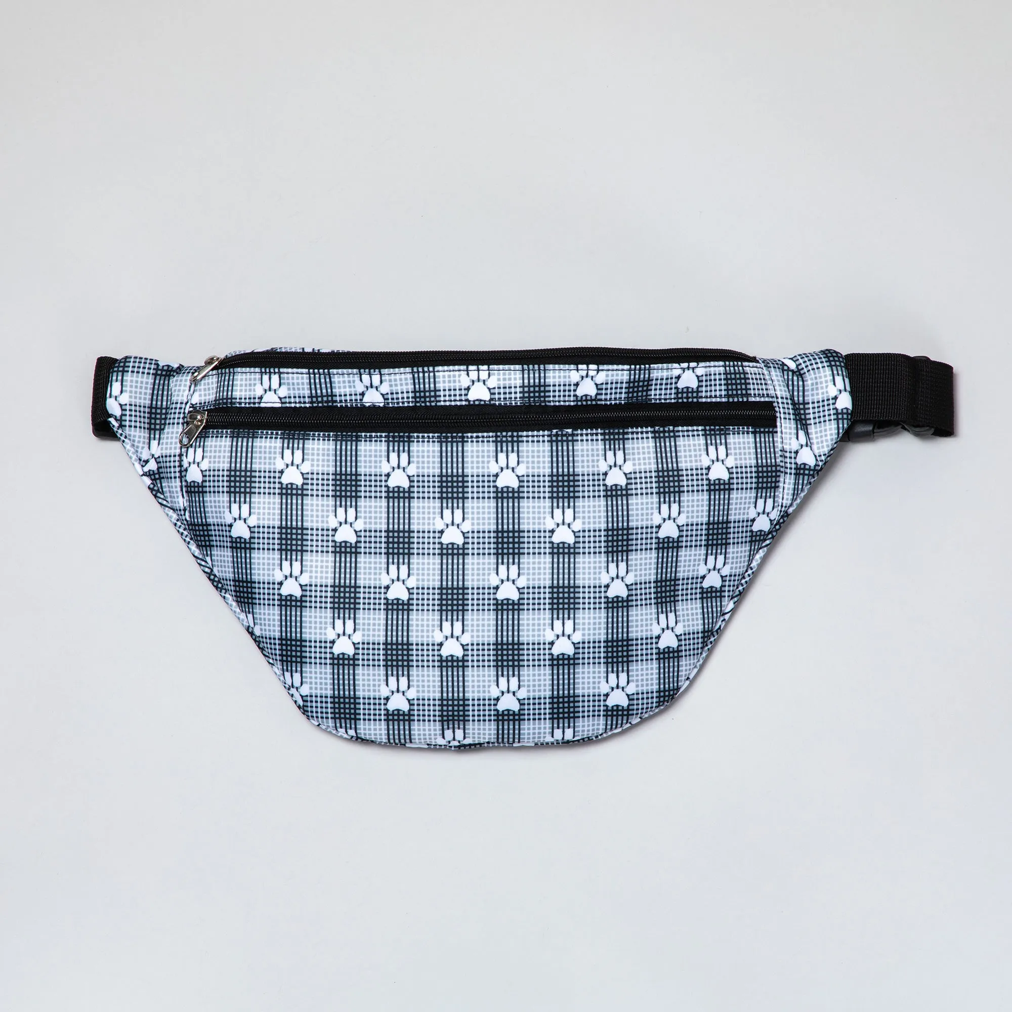 Plaid Paw Print Large Fanny Pack with 3 Zippered Pockets