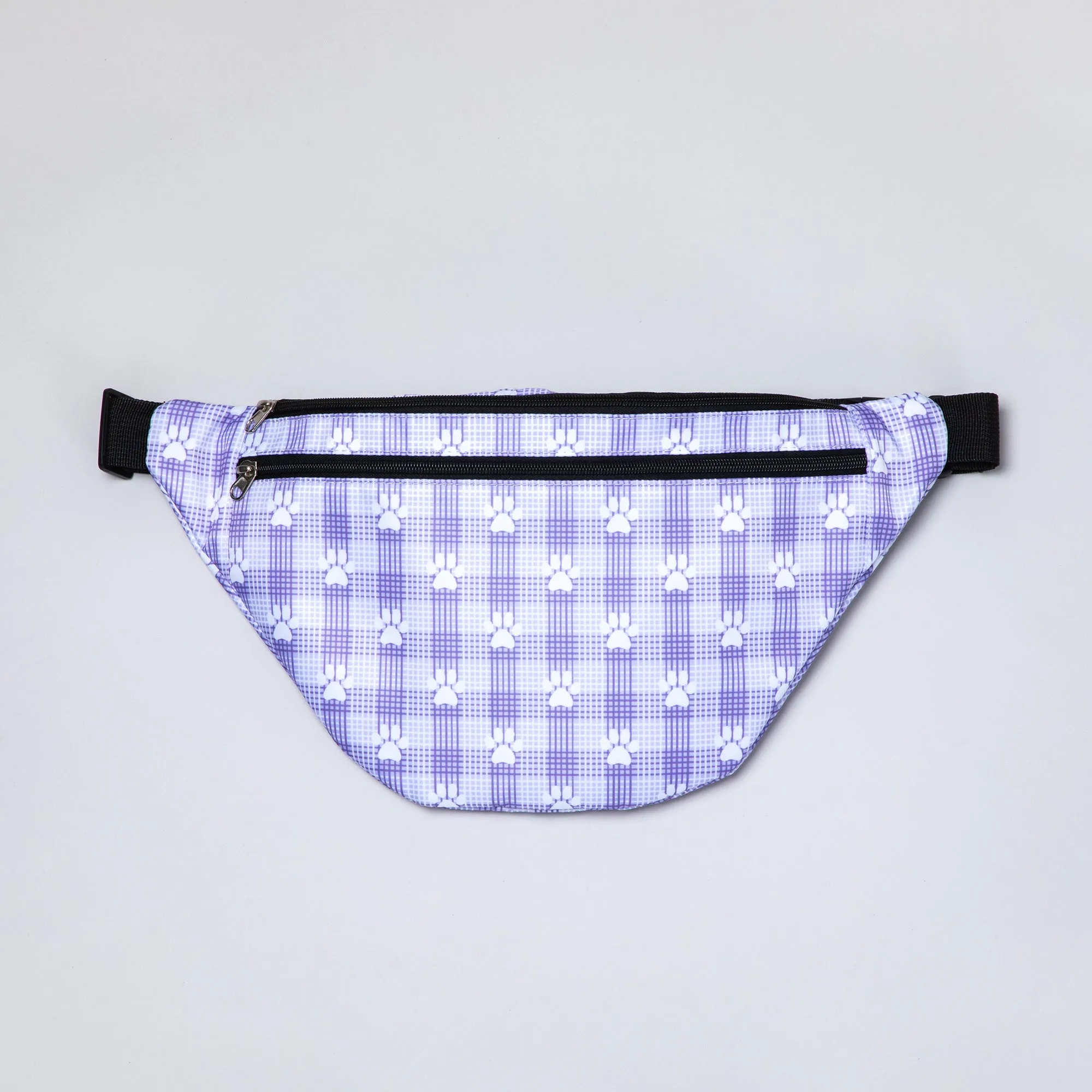 Plaid Paw Print Large Fanny Pack with 3 Zippered Pockets