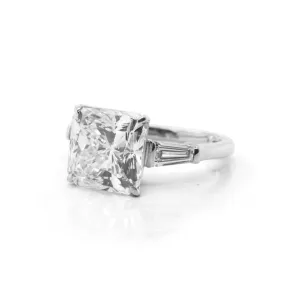 Platinum Radiant And Baguette Diamond Ring