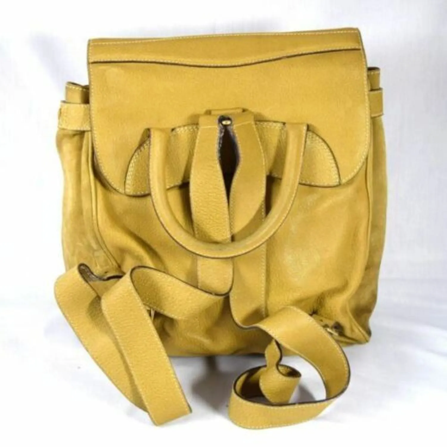 RARE, Gucci, Stirrup style camel suede and leather saddle bag top backpack or messenger bag with a gold stirrup accent