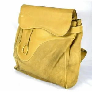 RARE, Gucci, Stirrup style camel suede and leather saddle bag top backpack or messenger bag with a gold stirrup accent