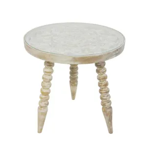 Rasta Carved Side Table & Glass Top (46cm)