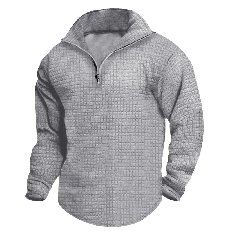 SMALL GRID SOLID COLOR HALF OPEN SWEATSHIRT CASUAL STREET TREND