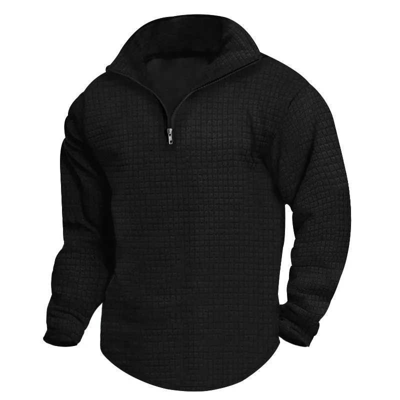SMALL GRID SOLID COLOR HALF OPEN SWEATSHIRT CASUAL STREET TREND