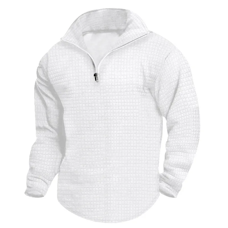 SMALL GRID SOLID COLOR HALF OPEN SWEATSHIRT CASUAL STREET TREND