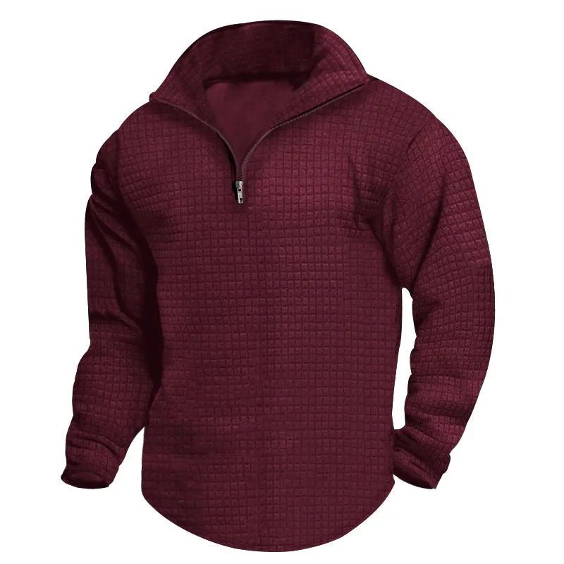 SMALL GRID SOLID COLOR HALF OPEN SWEATSHIRT CASUAL STREET TREND
