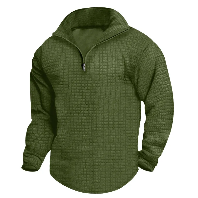 SMALL GRID SOLID COLOR HALF OPEN SWEATSHIRT CASUAL STREET TREND