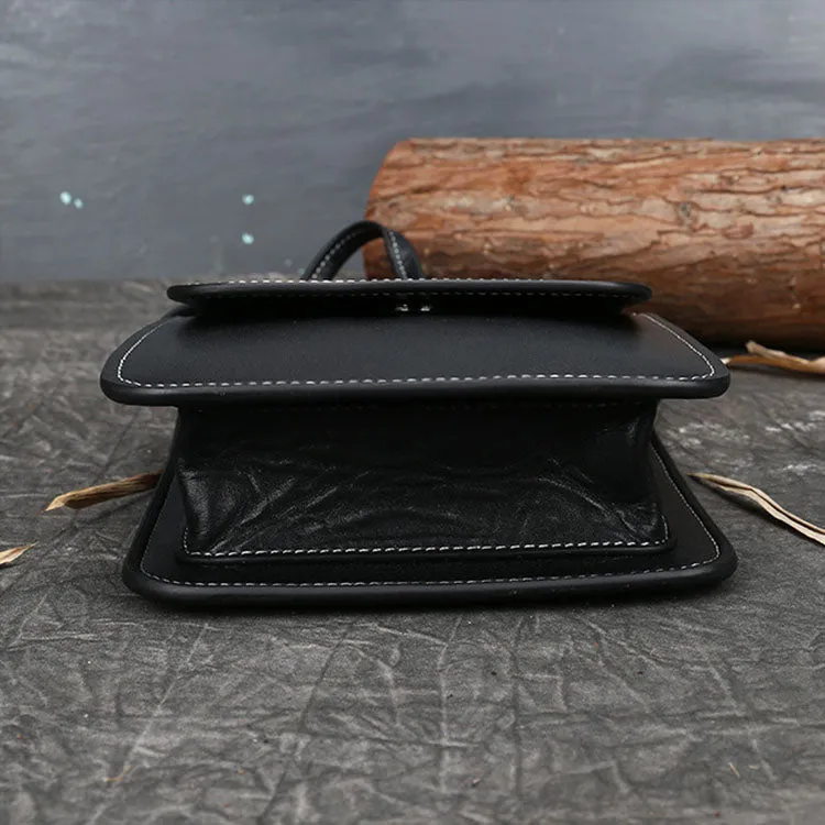 Small Womens Black Leather Crossbody Satchel Bag Shoulder Purse For Women