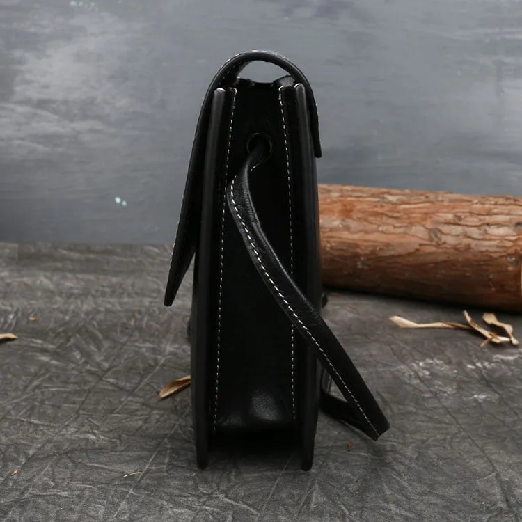 Small Womens Black Leather Crossbody Satchel Bag Shoulder Purse For Women