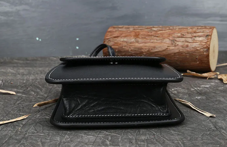 Small Womens Black Leather Crossbody Satchel Bag Shoulder Purse For Women