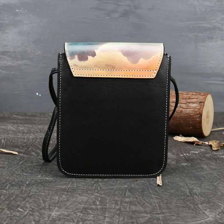 Small Womens Black Leather Crossbody Satchel Bag Shoulder Purse For Women