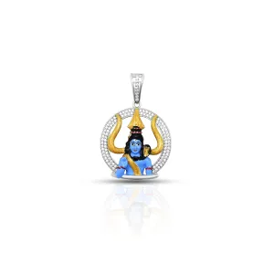 Sterling Silver Blue Shiv Ji with Background Trishul Pendent