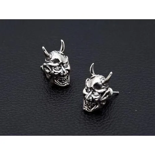 Sterling Silver Skull Devil Oni Mask Earrings