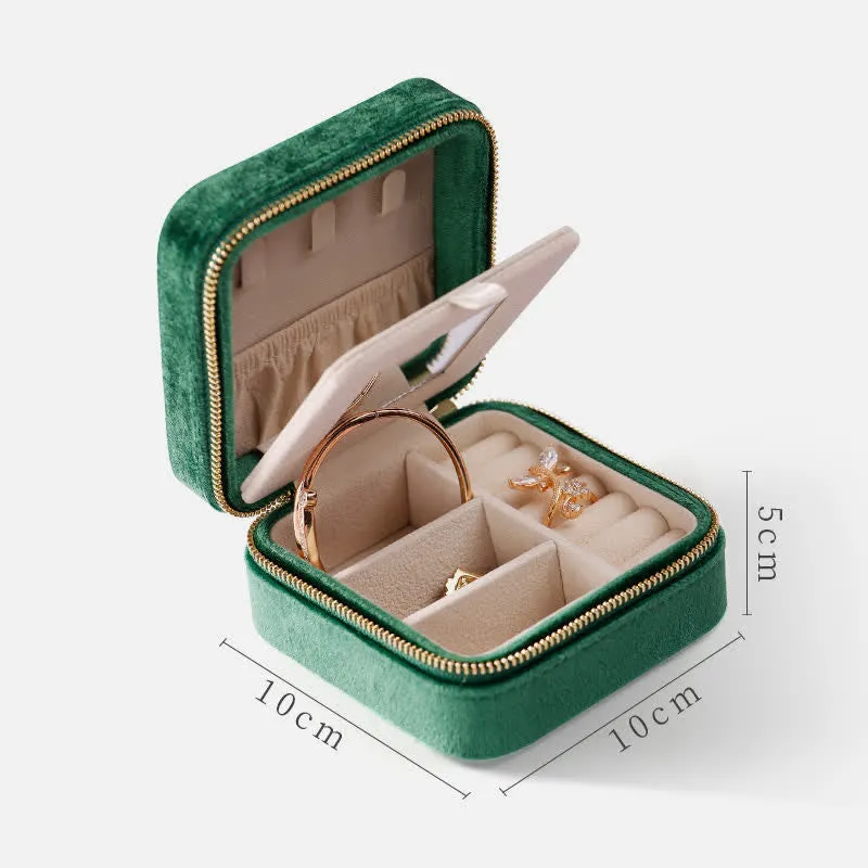 Storage Bag for Women with Mirror Velvet Square Jewelry Case