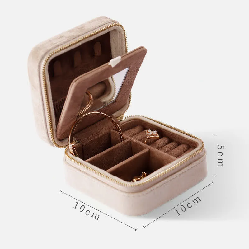 Storage Bag for Women with Mirror Velvet Square Jewelry Case
