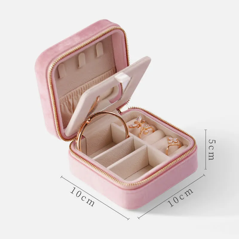 Storage Bag for Women with Mirror Velvet Square Jewelry Case