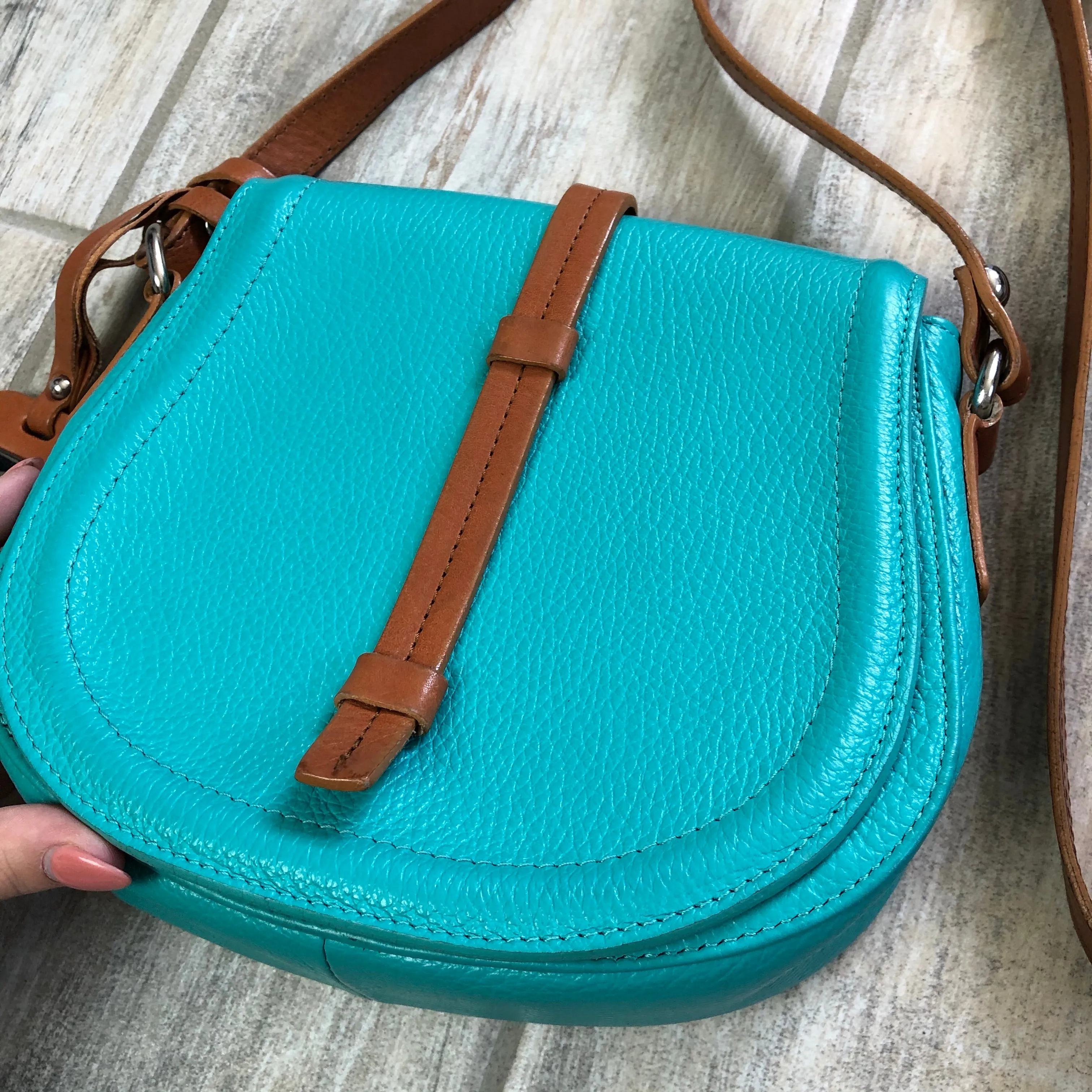 Valentina Leather Teal Crossbody Bag