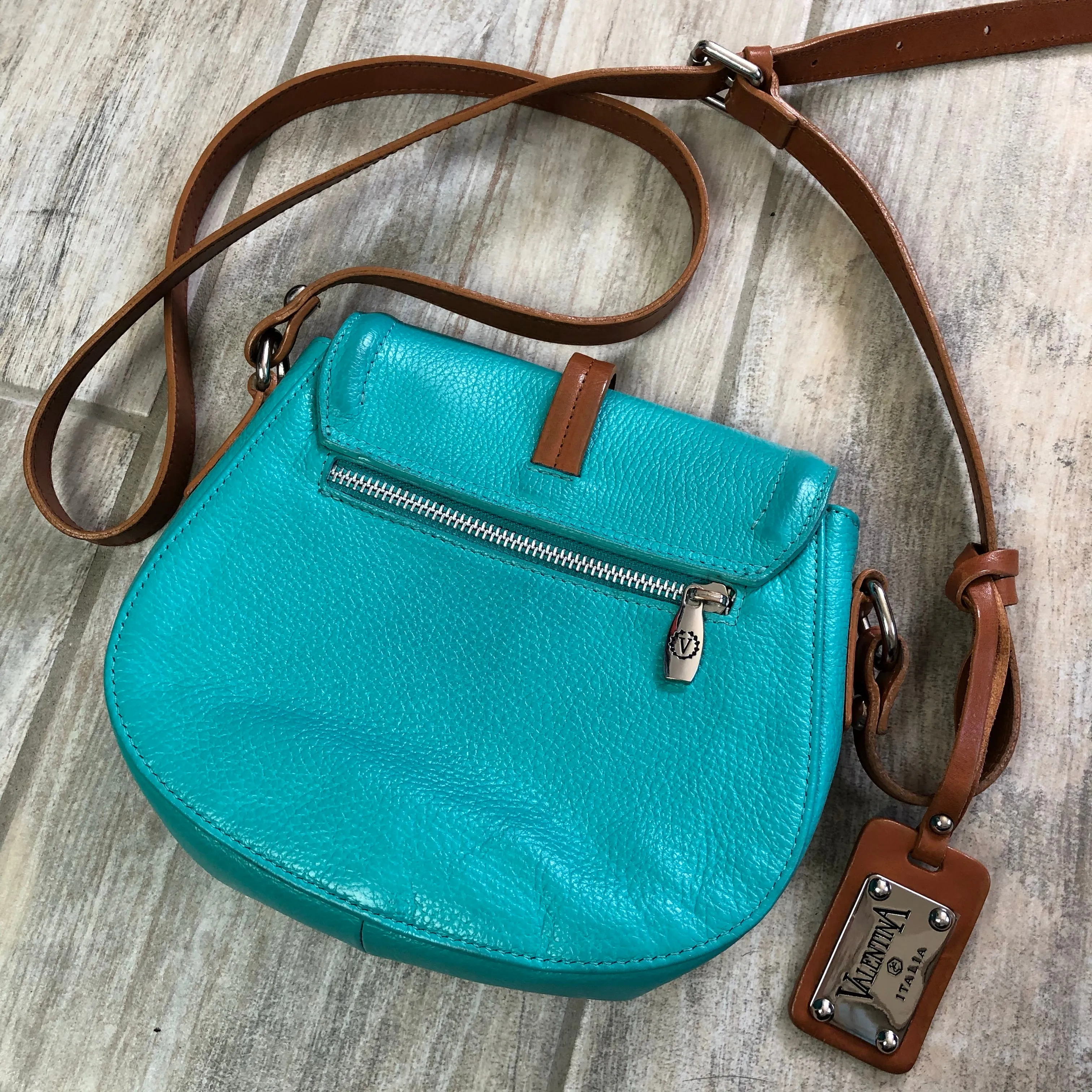 Valentina Leather Teal Crossbody Bag