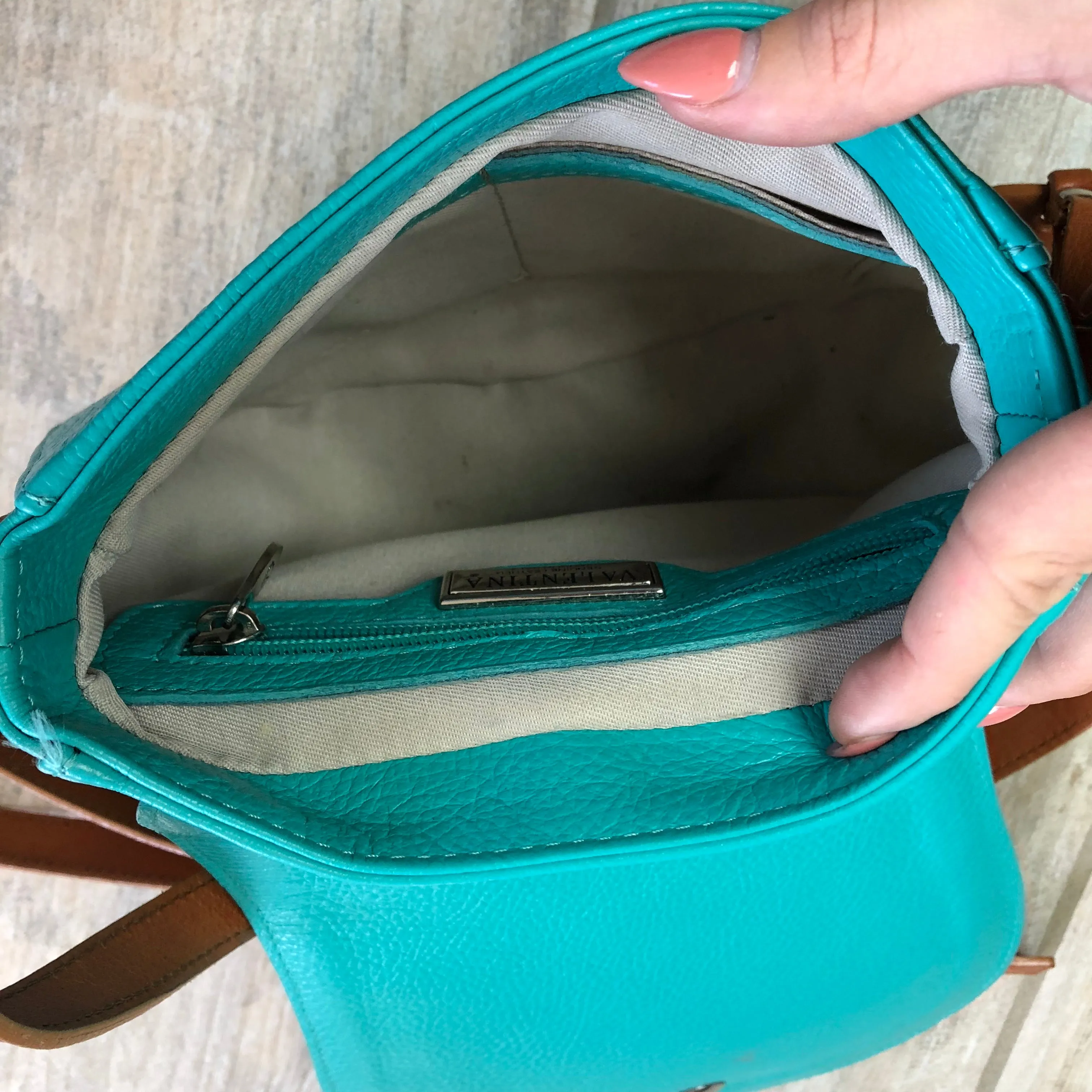 Valentina Leather Teal Crossbody Bag