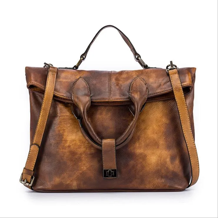 Vintage Women's Genuine Leather Handbags Crossbody Tote For Women