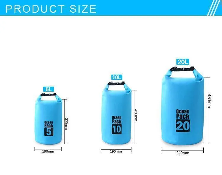 Waterproof Dry Storage Bag 5L/10L/20L - Outdoor Water Bags for Camping & Boating