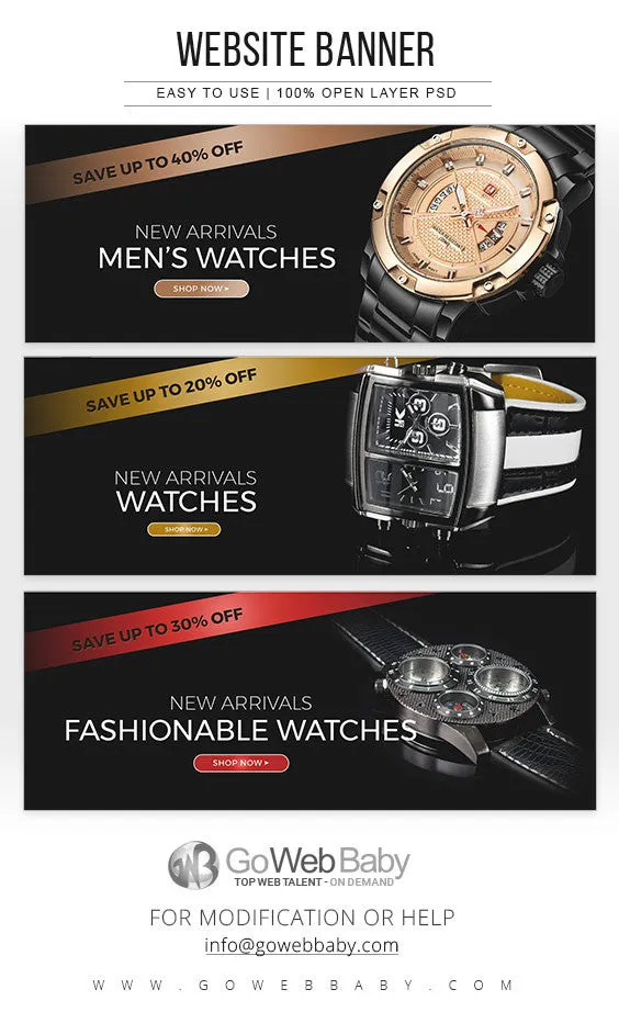 Website Banners - Men's Watches Collection For Website Marketing