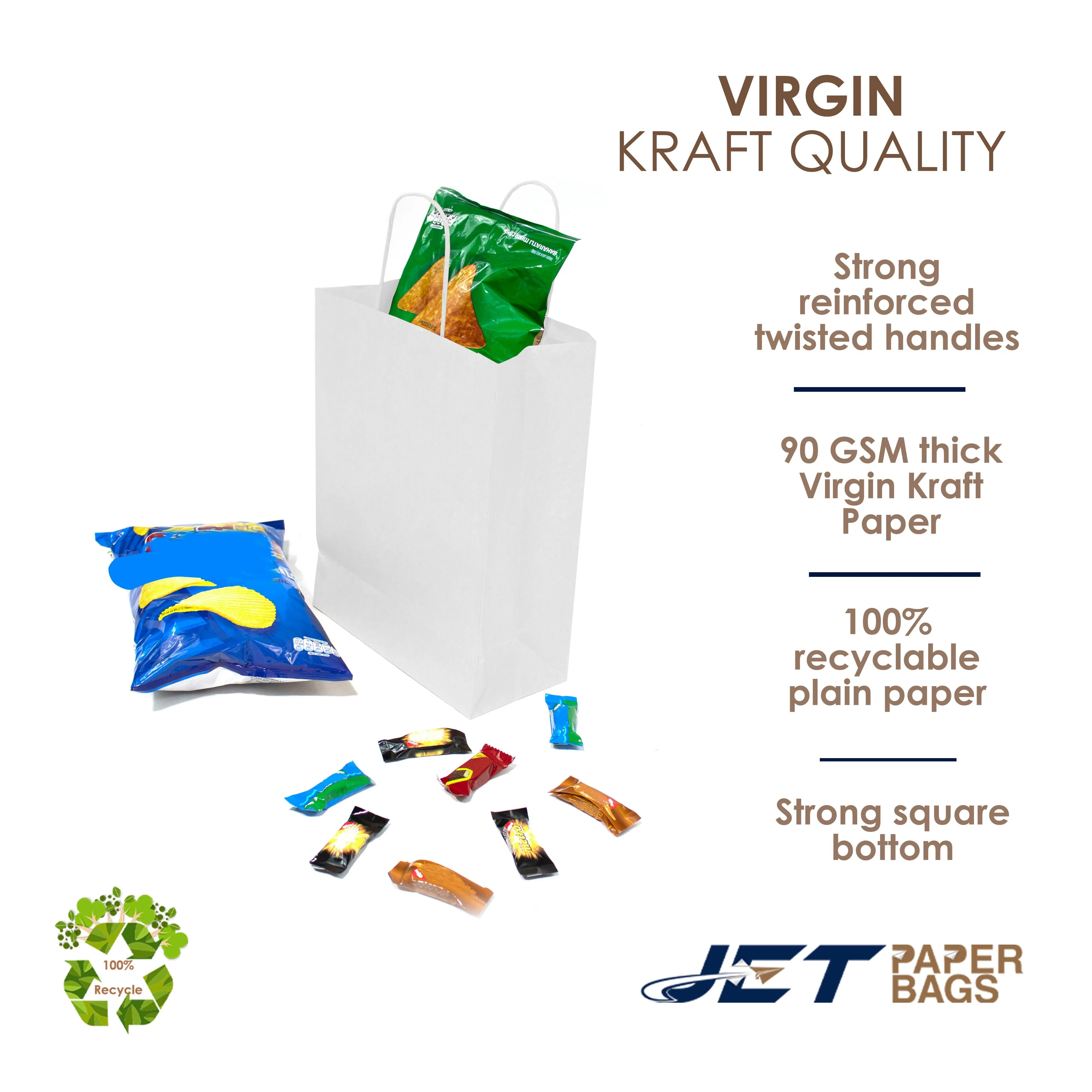 WHITE Paper Bags with Twisted Handles -CARA-8 1/2" x 4 3/4" x 10H"