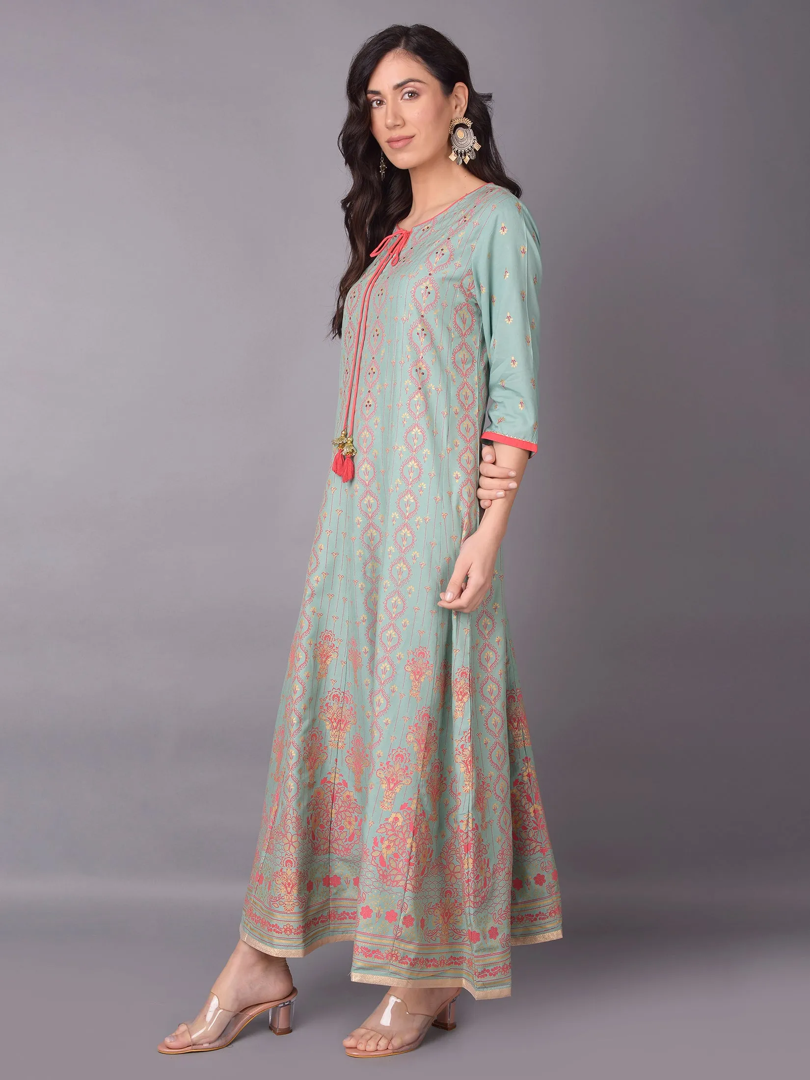 Women Green Ornamental Printed Dress