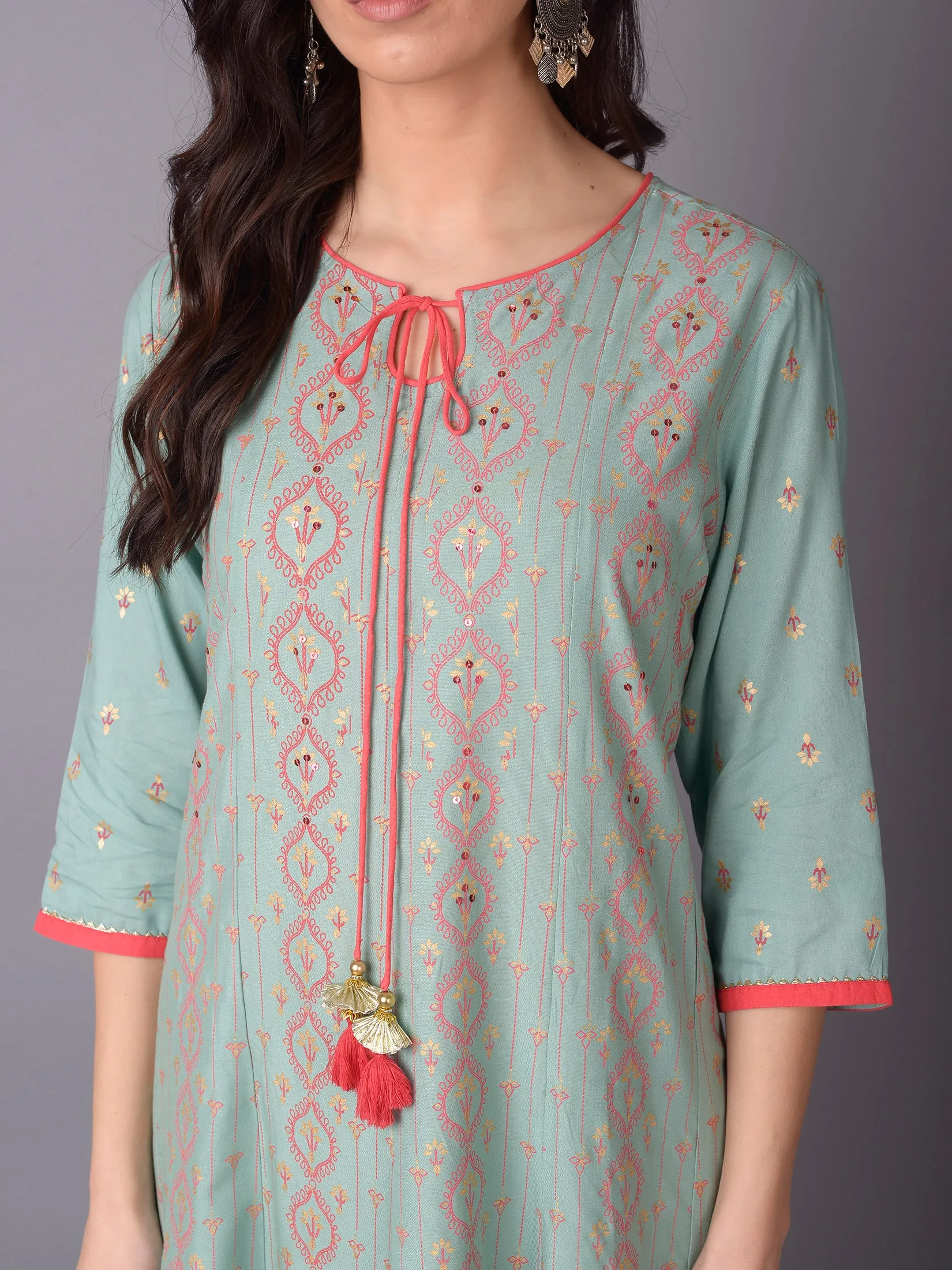Women Green Ornamental Printed Dress