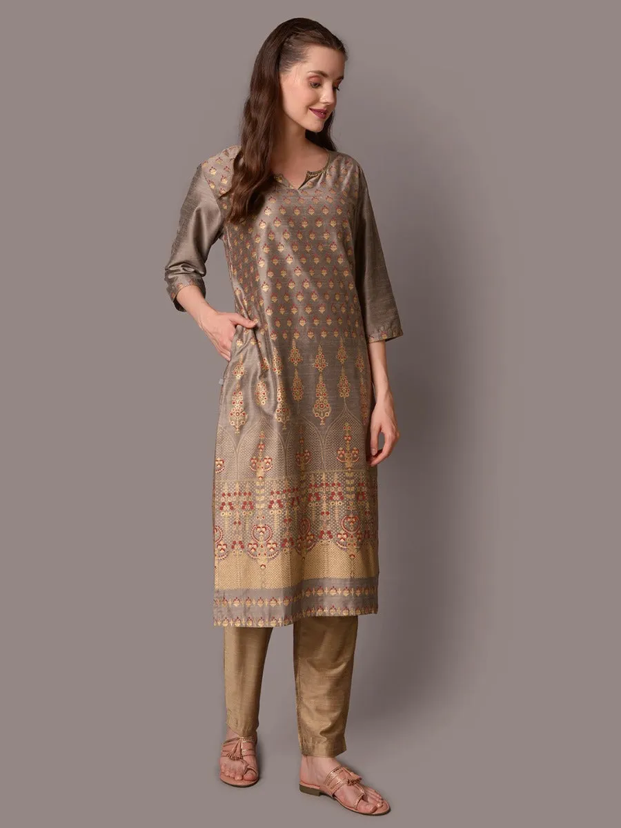 Women Grey Ornamental Printed Kurta