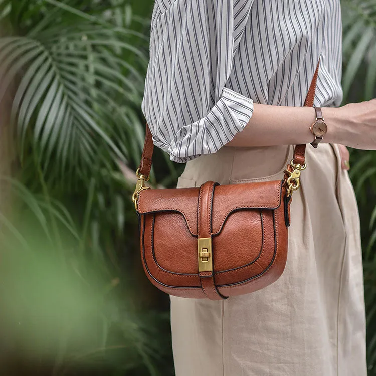 Women's Small Leather Crossbody Saddle Bag Genuine Leather Saddle Bag Purse
