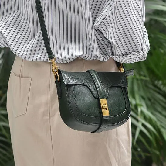 Women's Small Leather Crossbody Saddle Bag Genuine Leather Saddle Bag Purse
